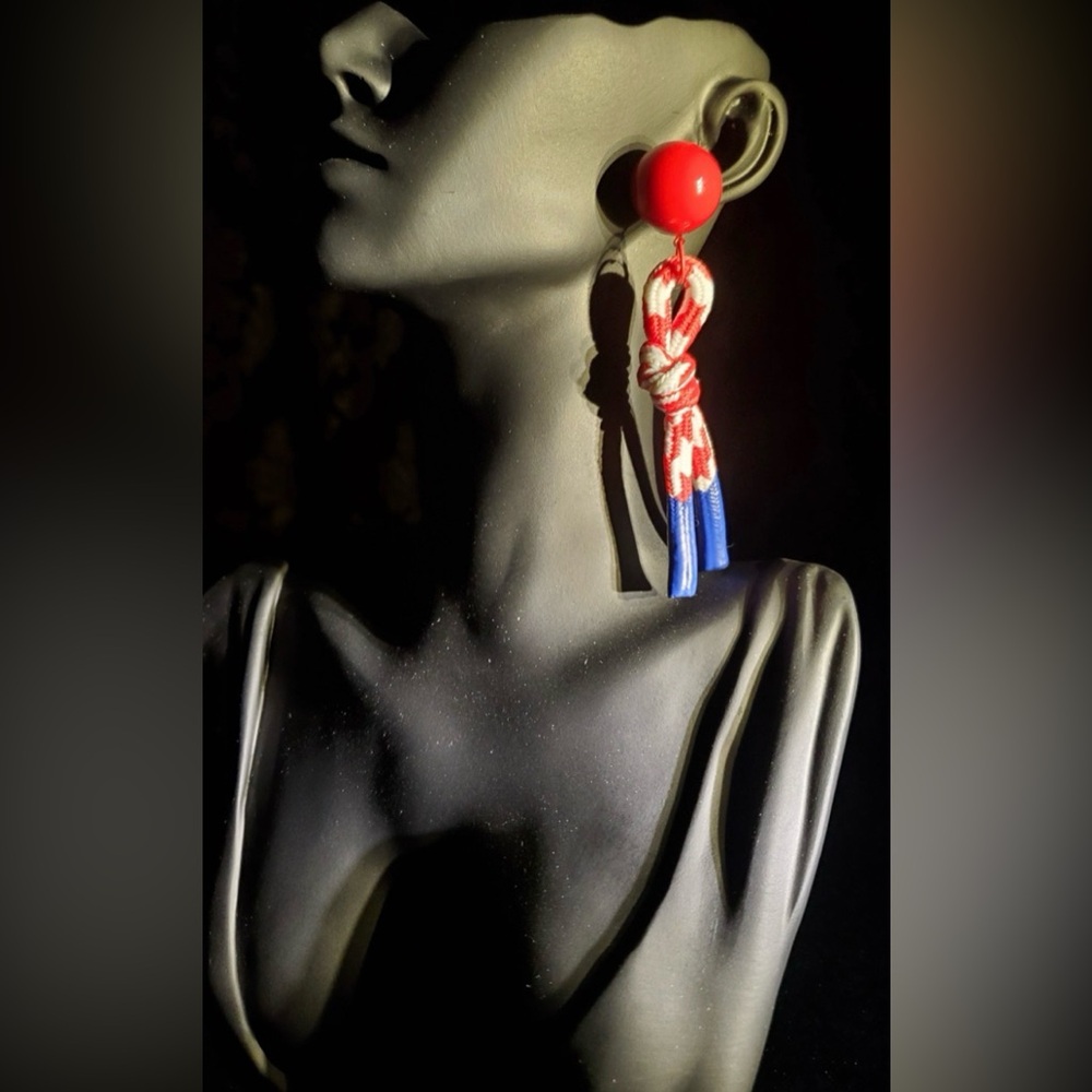 Red, White & Blue Knot Drop Earrings